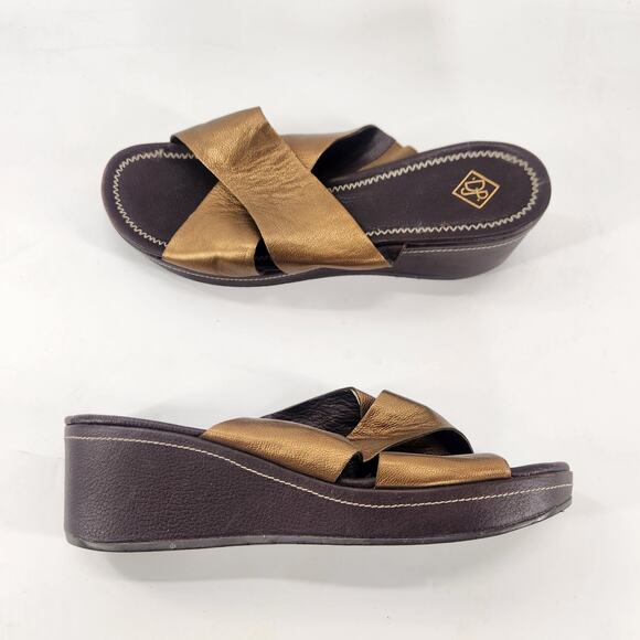 Donald J. Pliner Leather Wedge Slides Size 11 Bronze Slip On Sandal Comfort Luxe - Picture 1 of 8